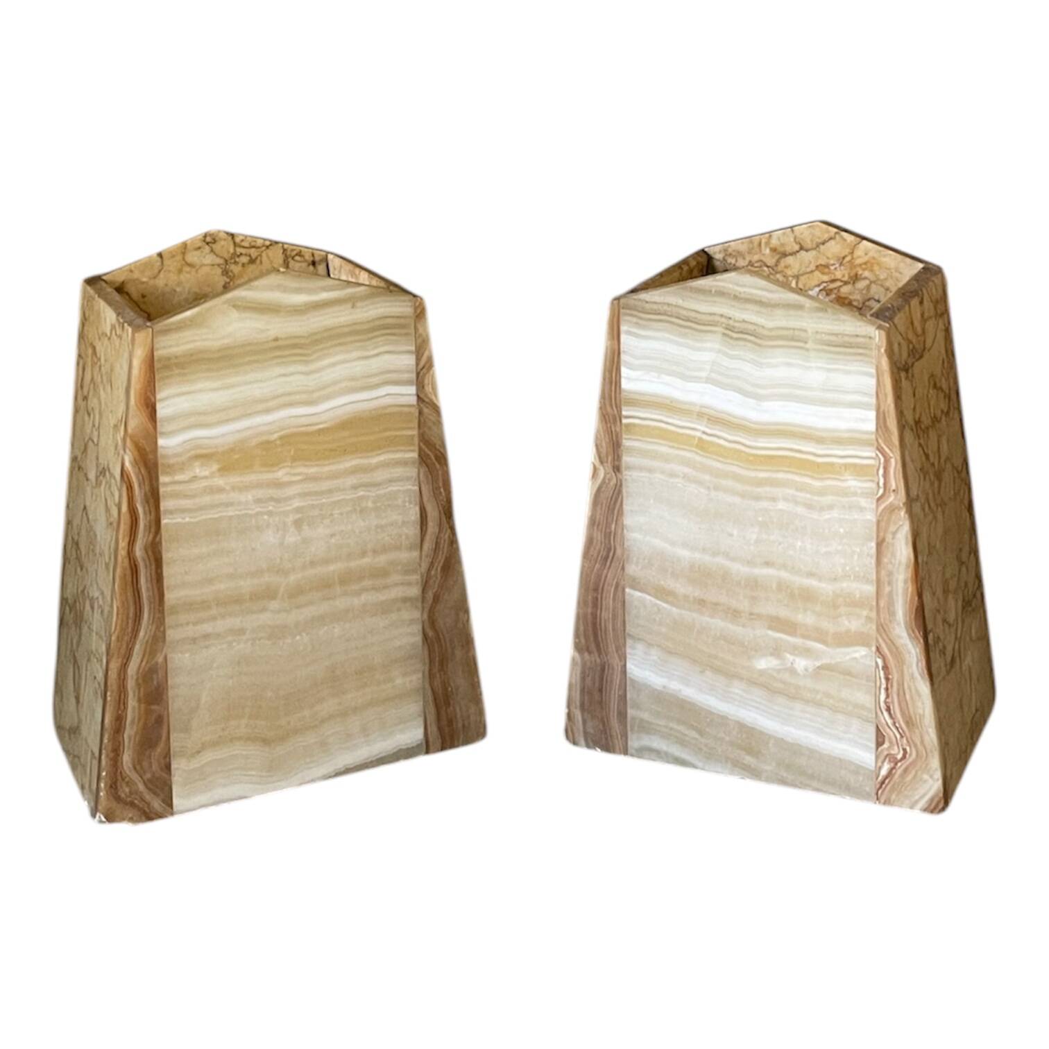 Art Deco marble and onyx bookends