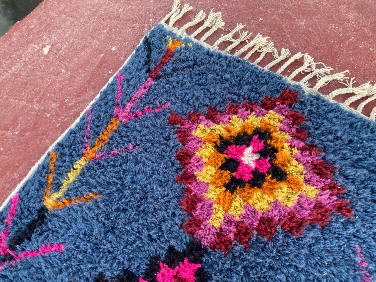 Berber rug 3x2M Thick wool deep blue & multicoloured Berber patterns