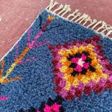 Berber rug 3x2M Thick wool deep blue & multicoloured Berber patterns
