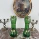 Antique, pair, green vases, flower decoration, golden, ART DECO, daisies, knot, hand painted