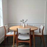 Set of 4 vintage teak and beige tweed chairs by Johannes Anderse