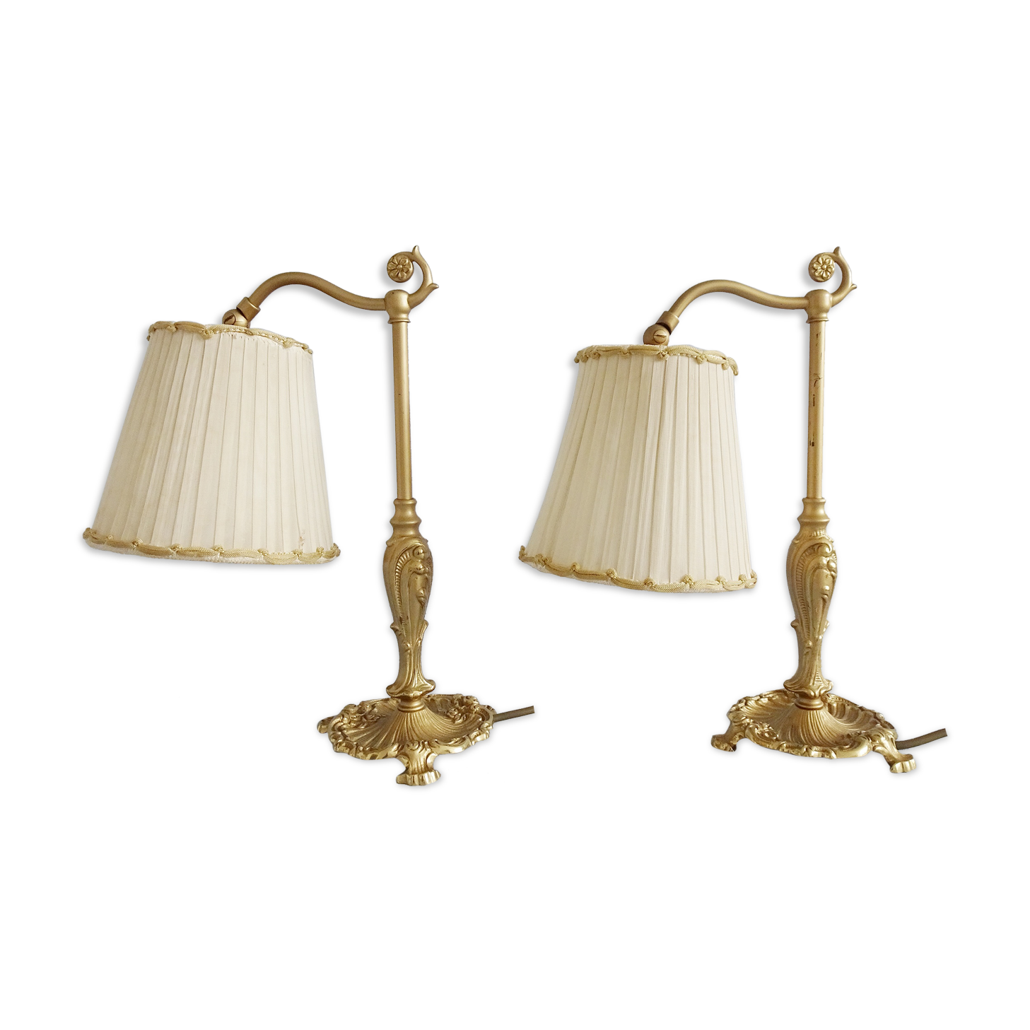 Bedside lamps set metal with fabric shades