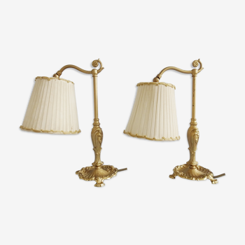 Bedside lamps set metal with fabric shades