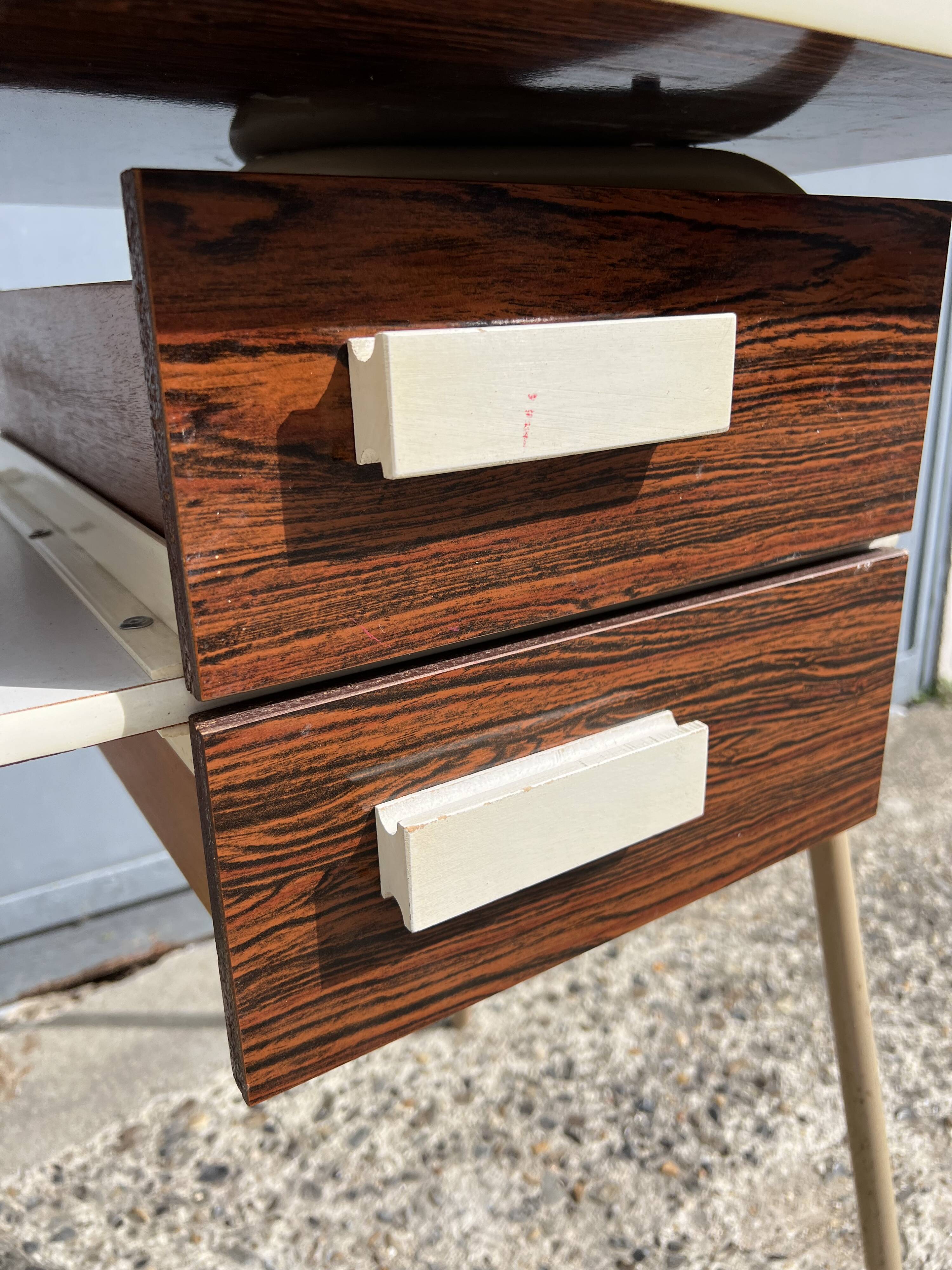 Small vintage desk with formica drawers and 70s chair