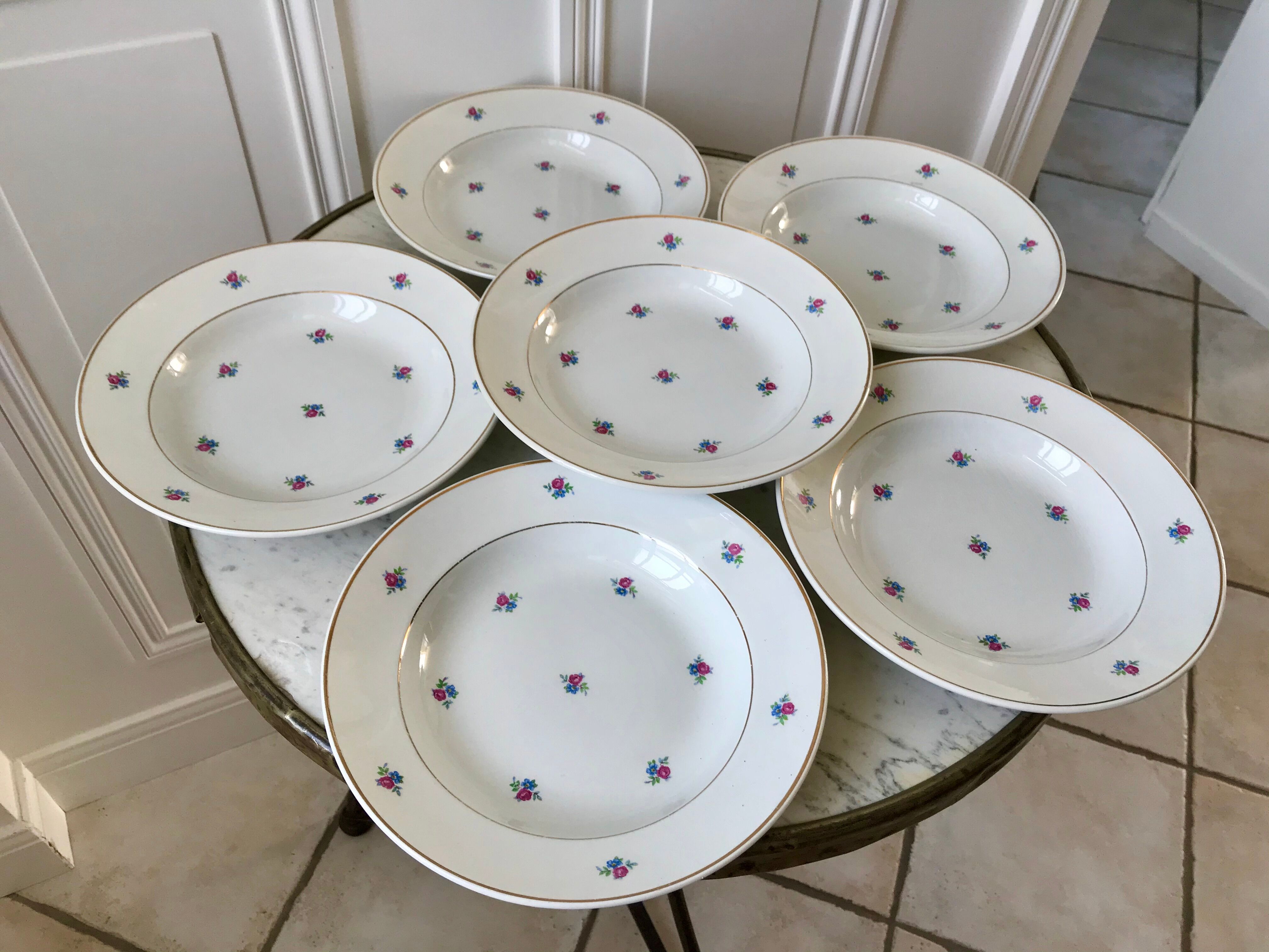set of 6 hollow plates Digoin Sarreguemines model Floréal years 50-60