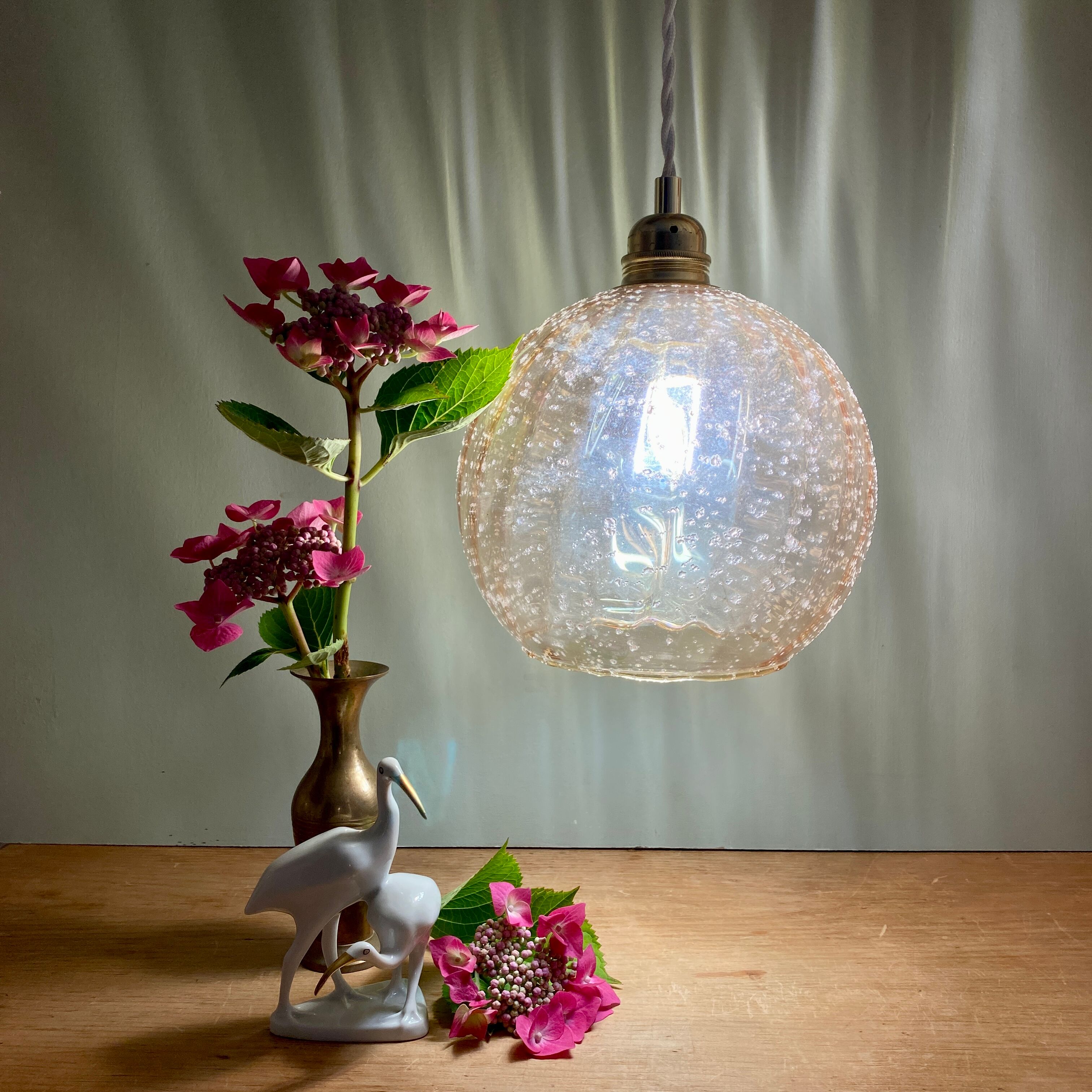 Vintage globe pendant lamp in amber glass