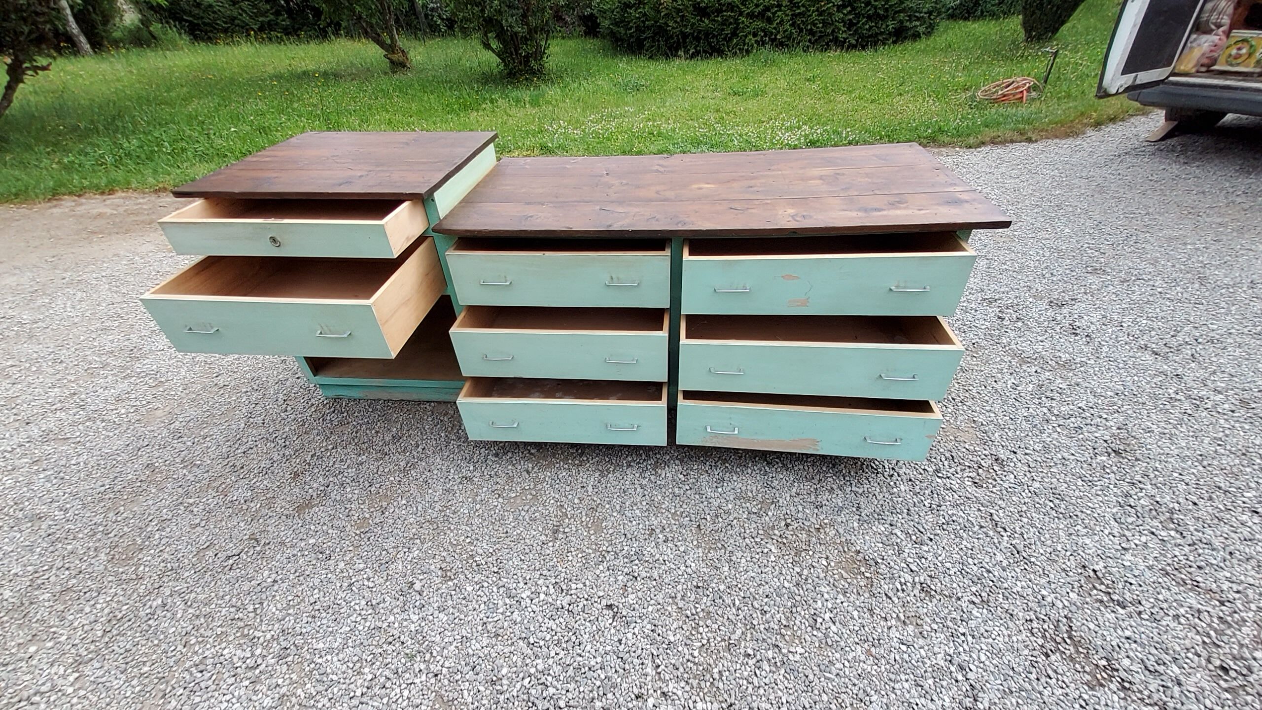 Hardware counter of the 50s 8 drawers 1 niche 250cm