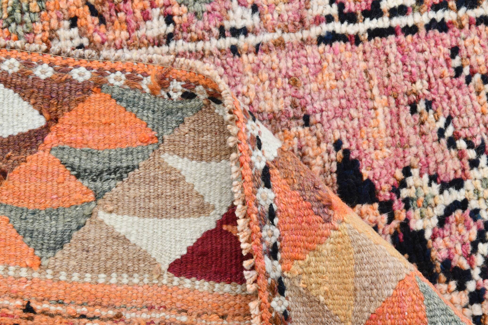 Soft Pink & Orange Rare Style Vintage Runner Rug, 91x359 Cm