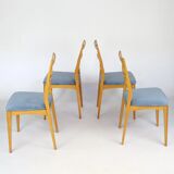 Set of four blue velvet Scandinavian chairs.