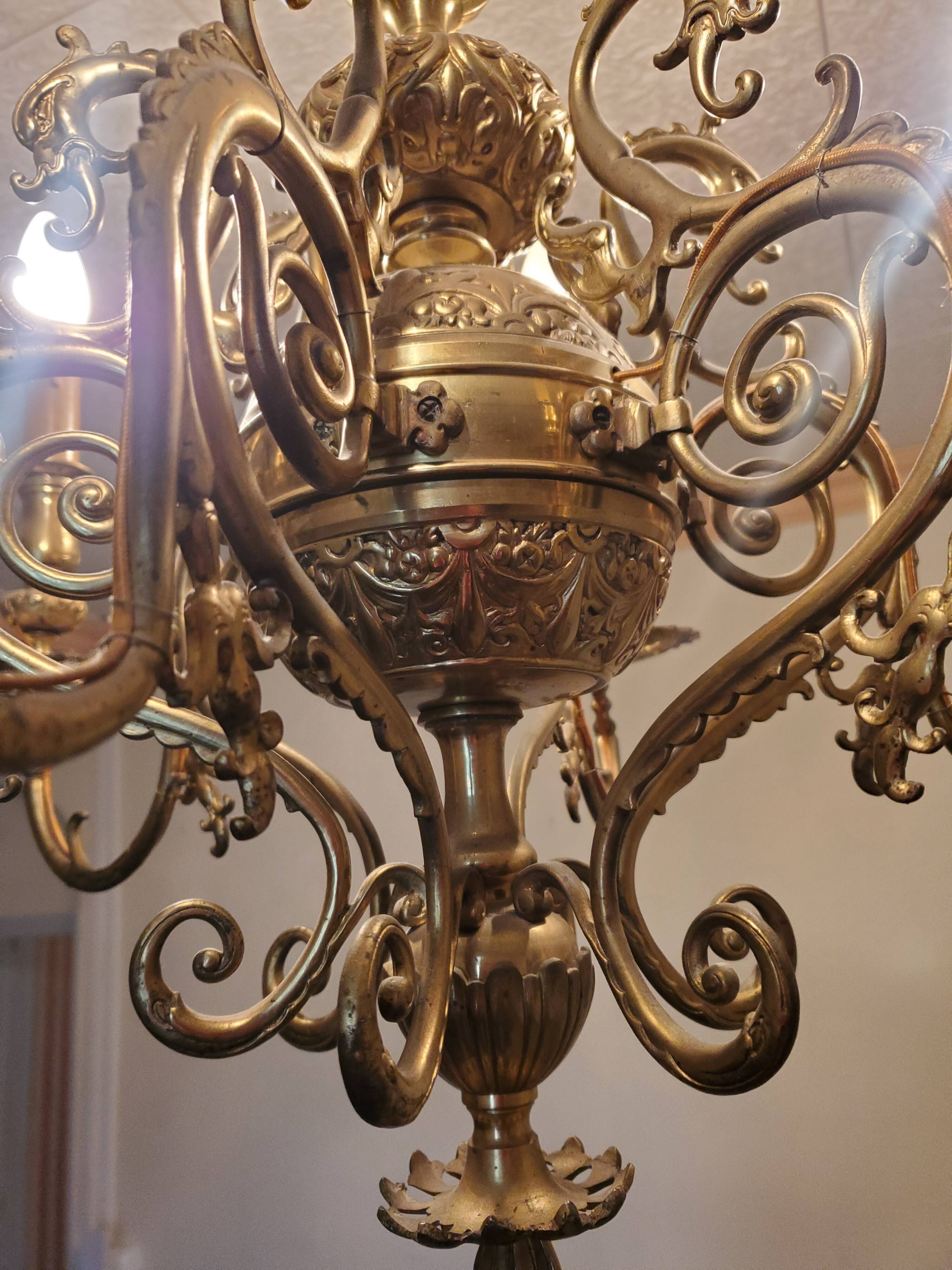 Gilded bronze chandelier 6 lights XIX th