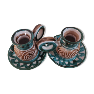 2 Handheld candlesticks design ceramic Robert Picault