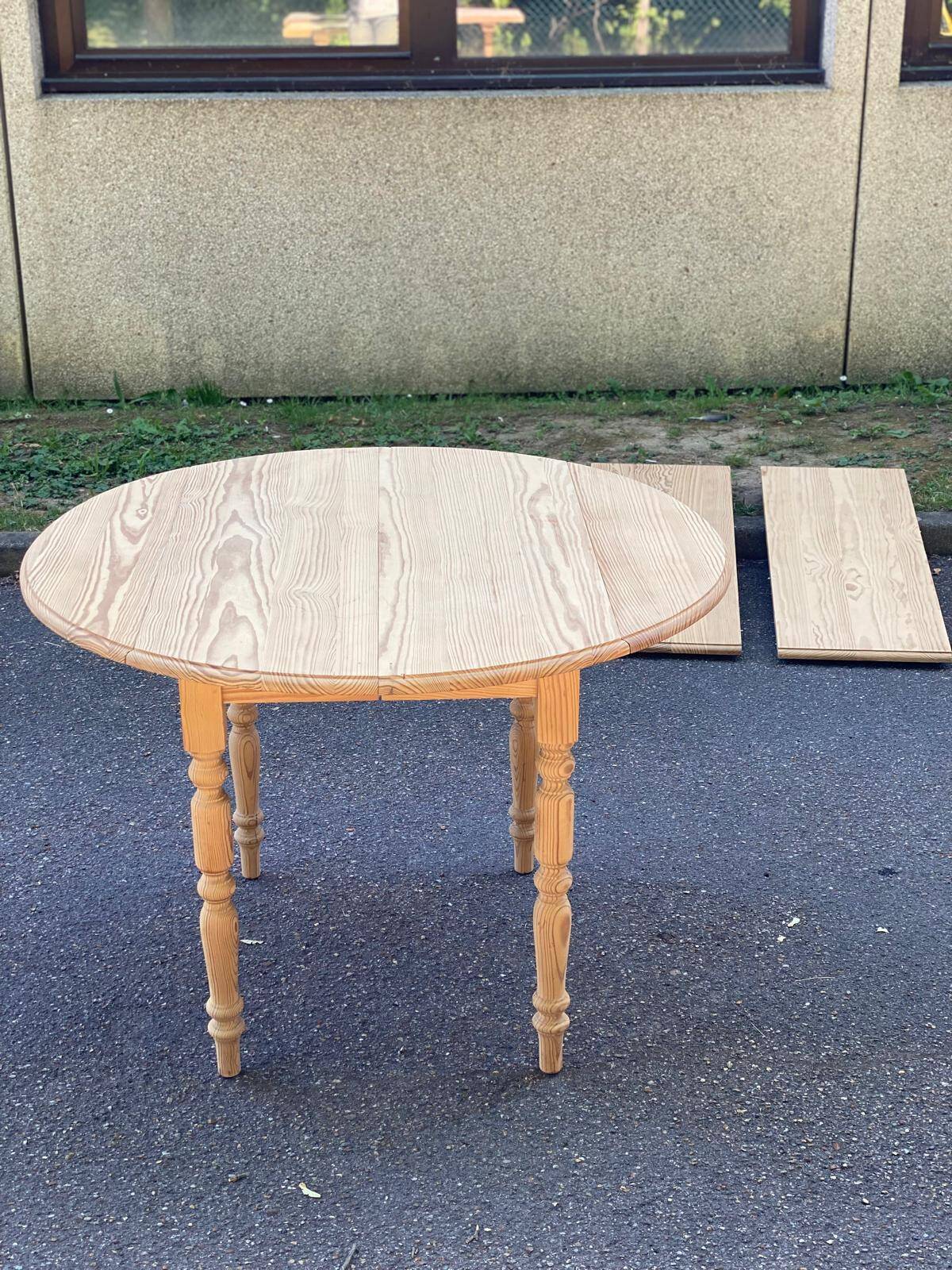 Louis Philippe extendable round dining table with shutters, renovated pine, 190cm