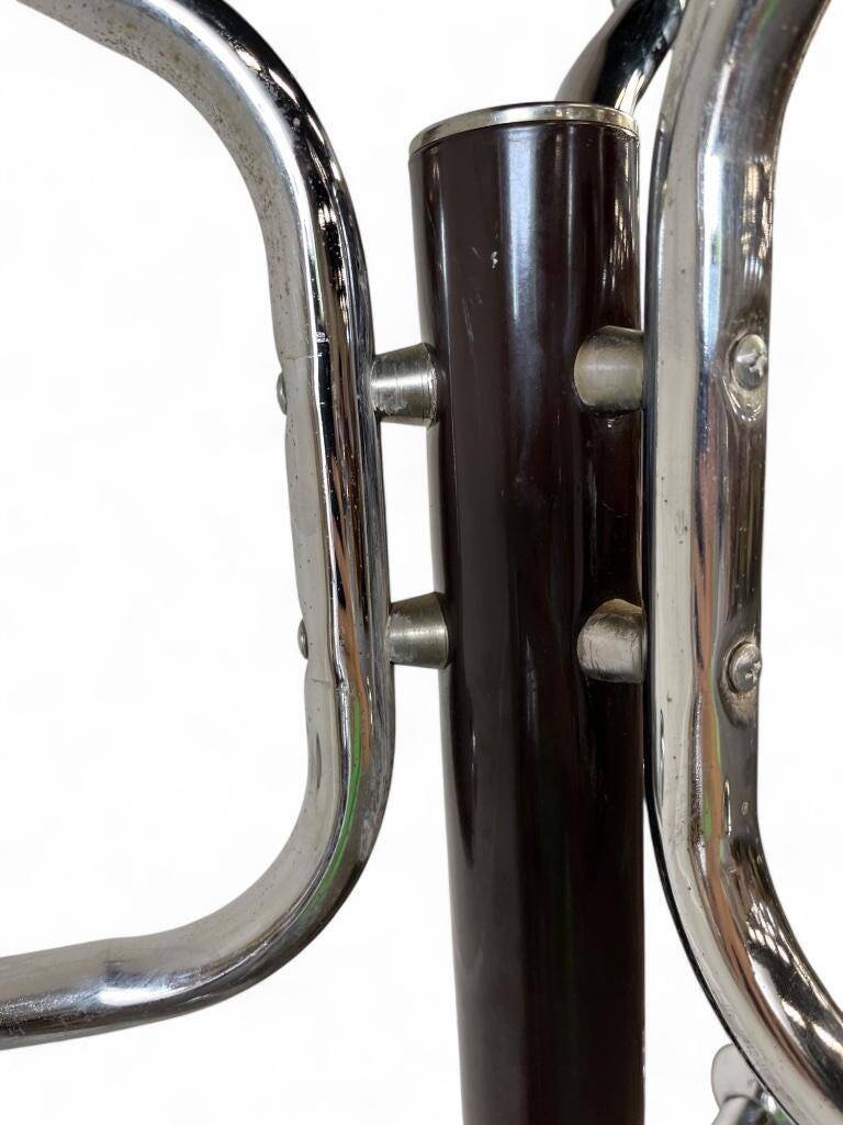 Vintage space age style floor standing coat rack with chrome/brown finish