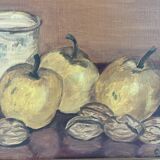 Oil painting on canvas, still life with fruits and pot, nuts, signed, George Cros, signed
