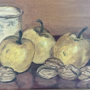 Oil painting on canvas, still life with fruits and pot, nuts, signed, George Cros, signed