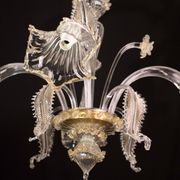 Charming vintage Venetian chandelier, transparent and gold Murano glass, 1970s