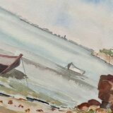 Framed antique watercolor, Gulf of Morbihan
