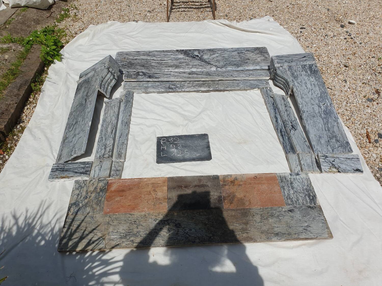 Napoleon III modillion fireplace in gray marble late 19th century