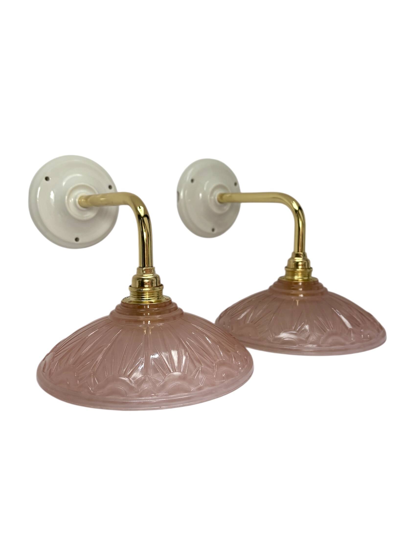 Vintage pink Art Deco glass wall lights