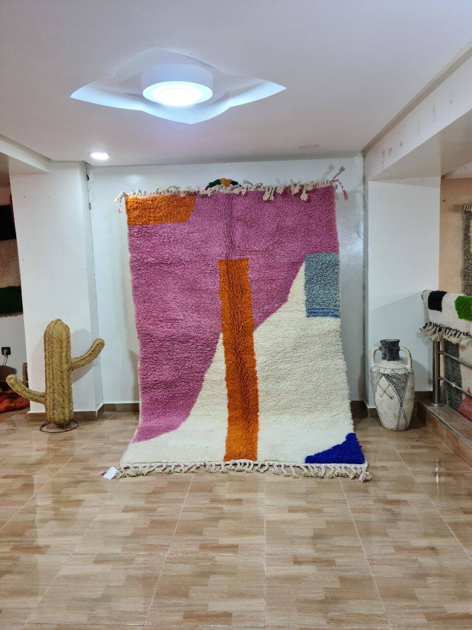 Modern Bohemian Rug 250x150 cm - Abstract Design Pink and Orange