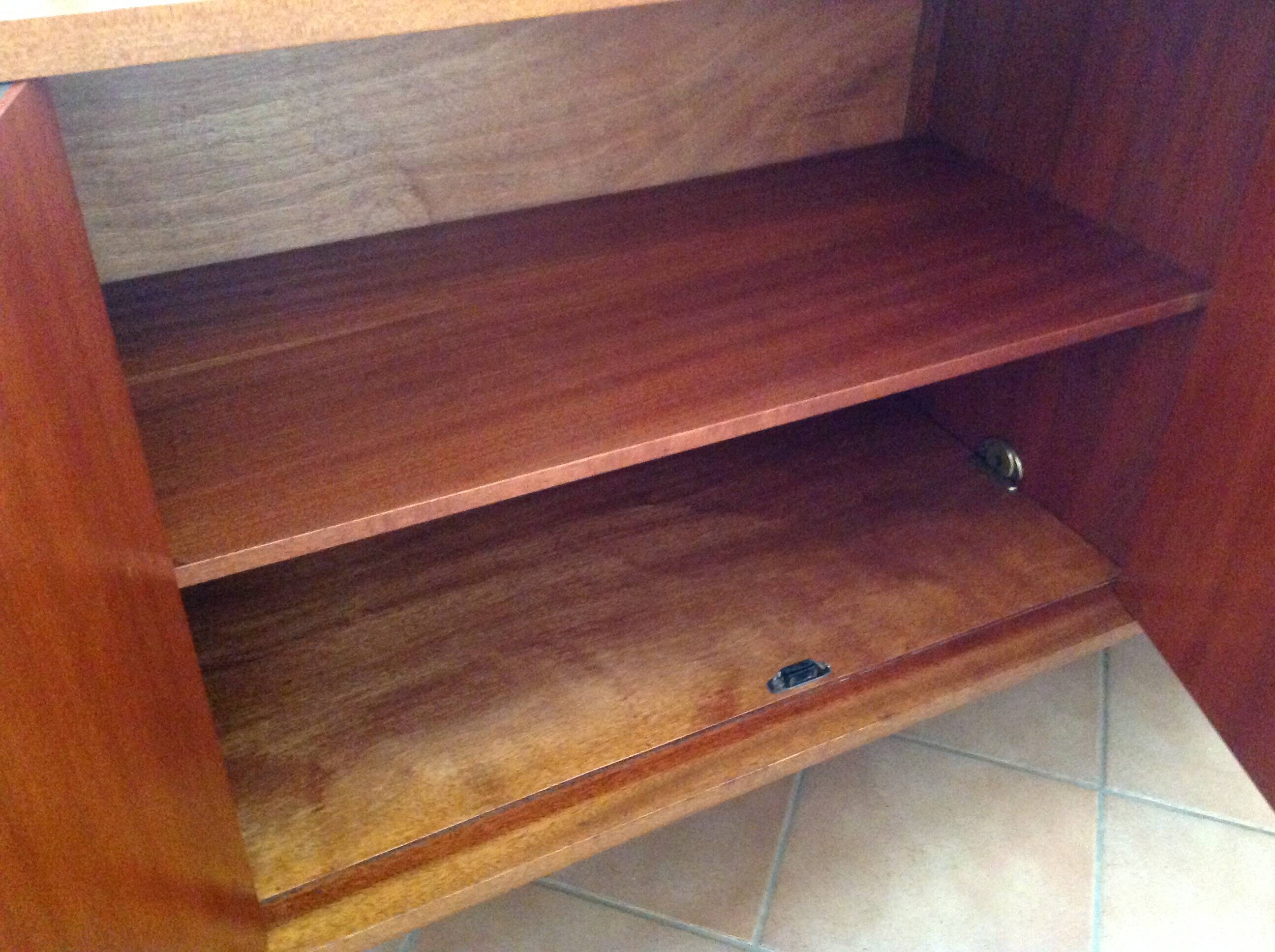 Varnished wooden sideboard with glass storage / vintage 60s-70s