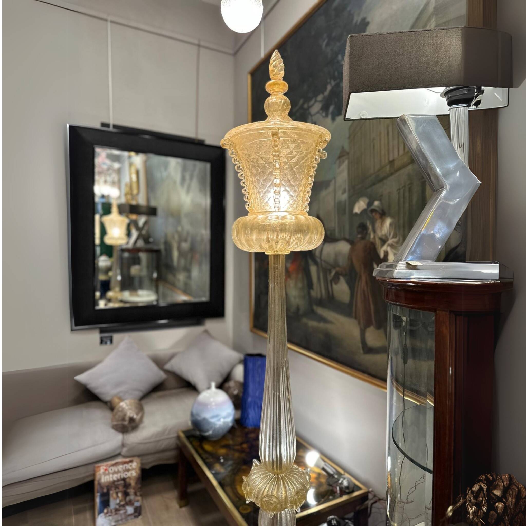 Magpie lamp, Murano crystal and gold powder, Barovier & Toso, 50's