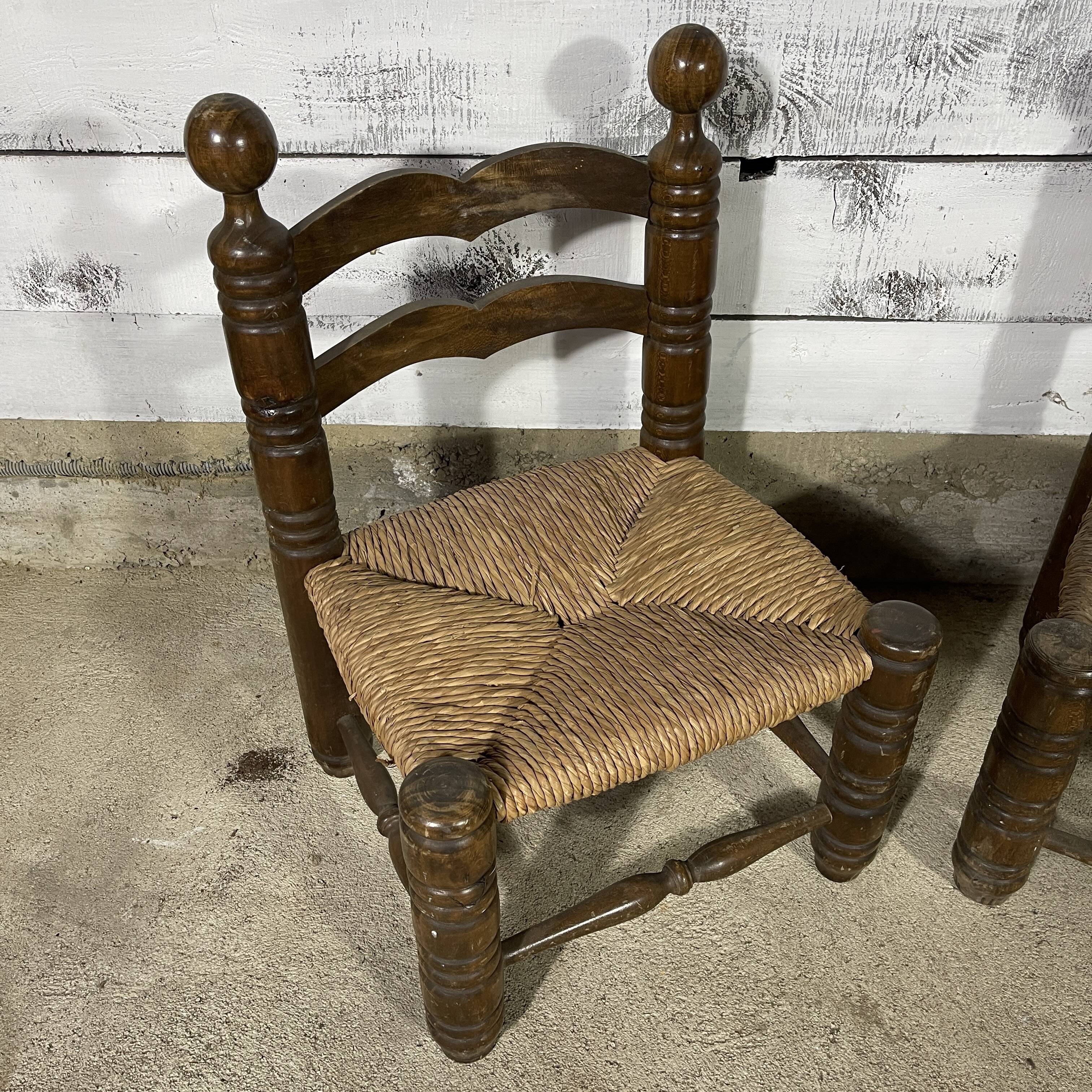 Pair of beech and straw chairs 1940
