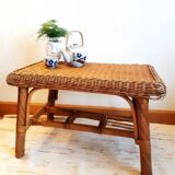 Rectangular vintage rattan coffee table