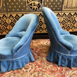 2 toad armchairs in blue velvet