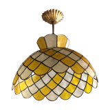 Suspension en nacre, blanc et jaune, avec plomb ou étain, couleur laiton