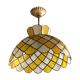 Mother-of-pearl pendant lamp, white and yellow, with lead or tin, brass colour