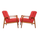 Danish vintage design wooden armchairs with coral fabric, 1950s