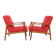 Danish vintage design wooden armchairs with coral fabric, 1950s