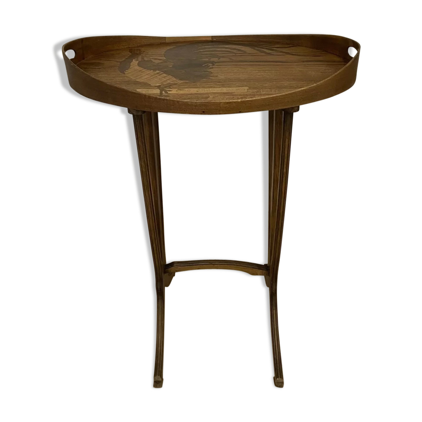 Lounge table rooster signed galle era art nouveau marquetry