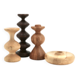 Set of four turned wooden column-style candlesticks, 1970s