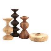 Set of four turned wooden column-style candlesticks, 1970s