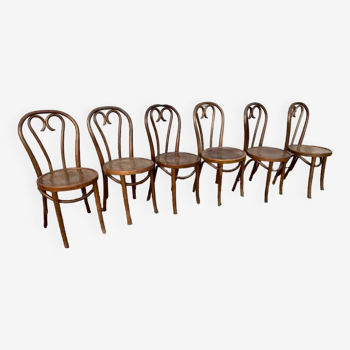 Lot Série de 6 chaises bistrot en bois courbé art nouveau