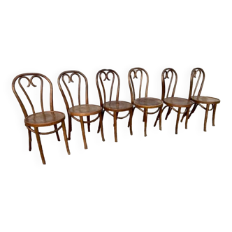 Lot Série de 6 chaises bistrot en bois courbé art nouveau