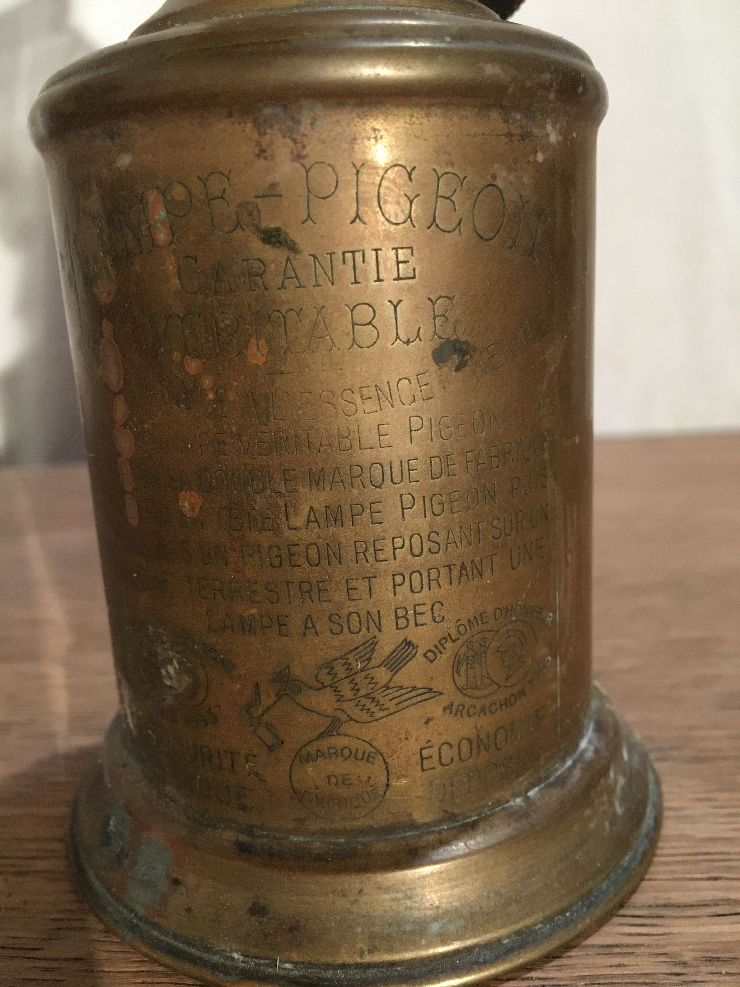 Late XIX brass Pigeon Lamp