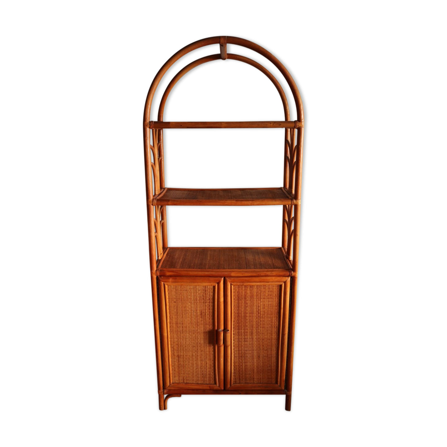 Rattan and vintage bamboo shelf