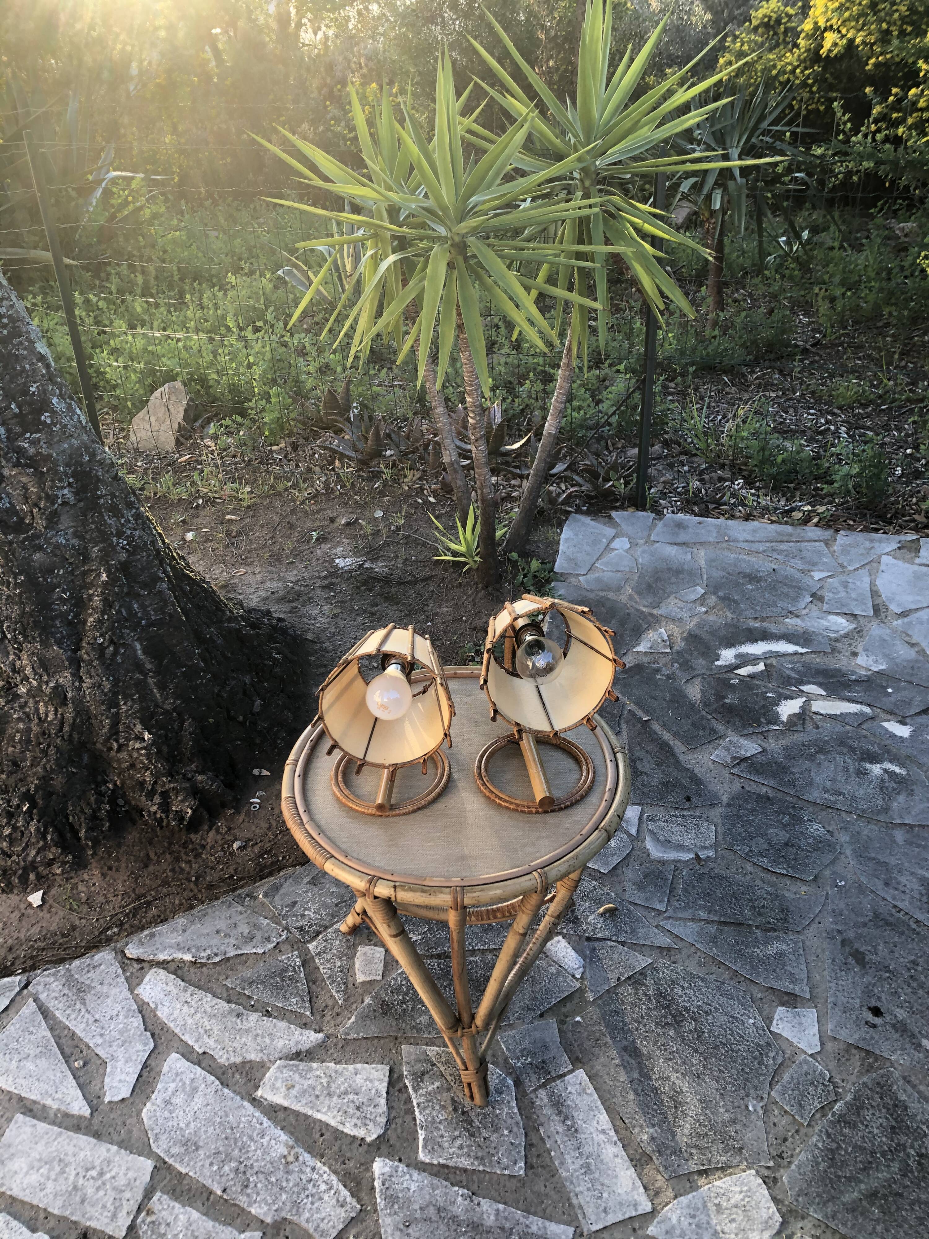 Pair rattan sconces