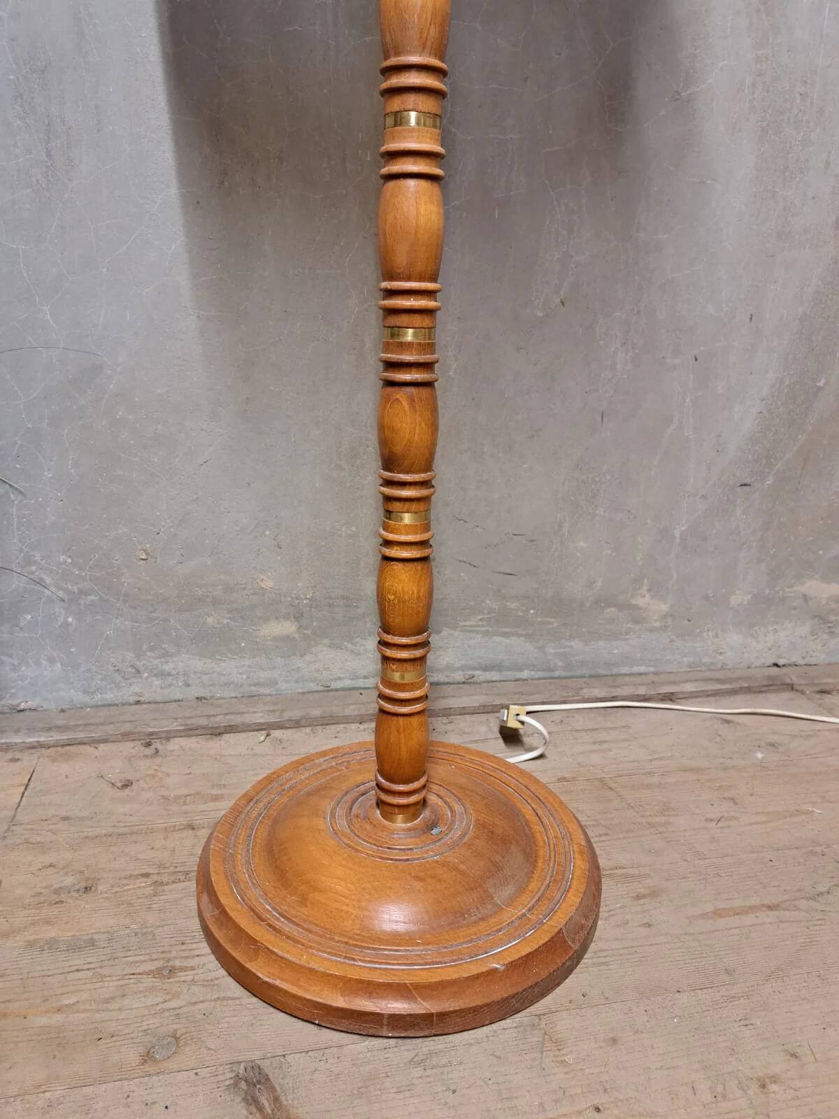 Vintage Wooden Floor Lamp with Pleated Shade, 1970s