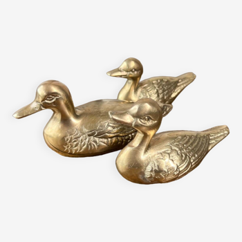 Trio of gilded brass ducks