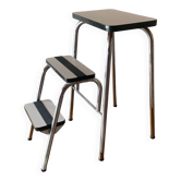 Tabouret escabeau vintage en formica blanc et acier chromé