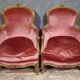 Pair of cabriolet armchairs in Louis XV style – Carved wood – Pink velvet –