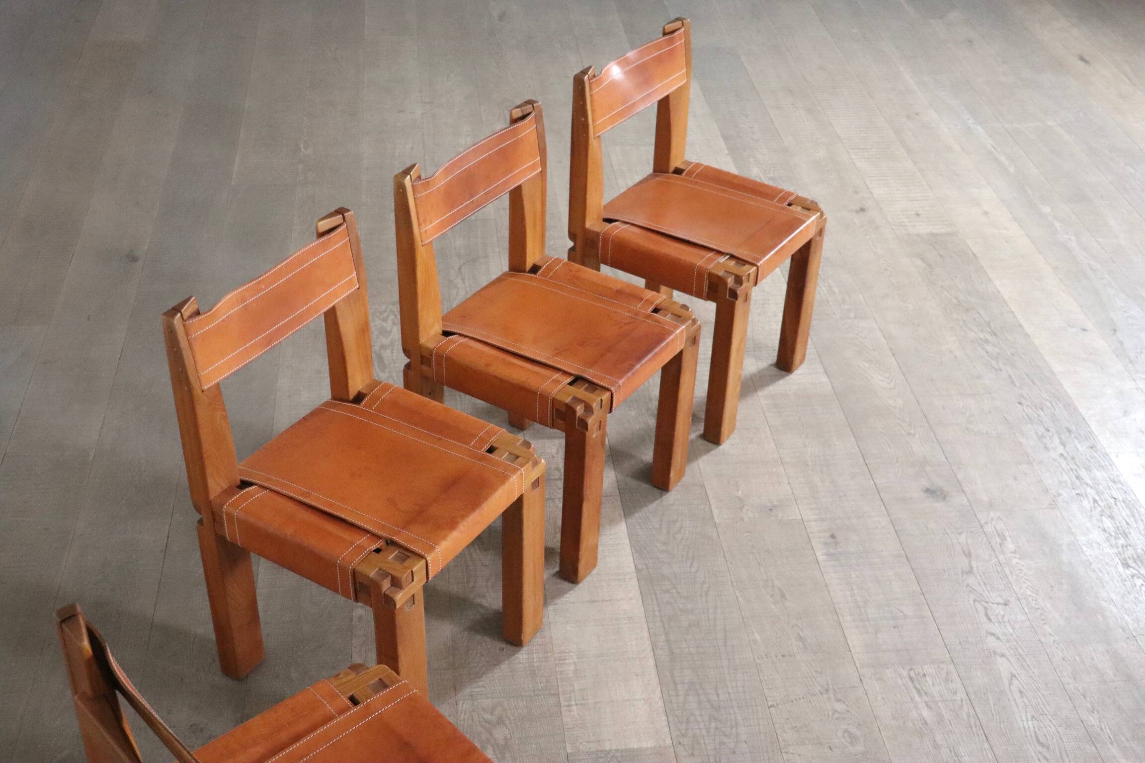 Set of 6 Pierre Chapo S11 Dining Chairs, France, 1960s