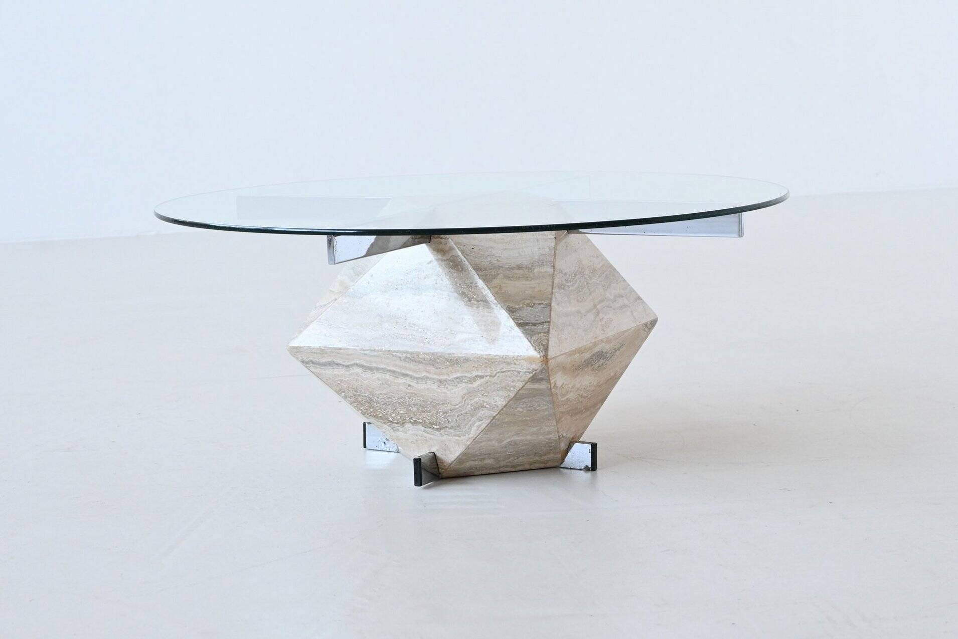 Diamond shaped coffee table in white travertine Italy 1960