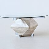 Diamond shaped coffee table in white travertine Italy 1960