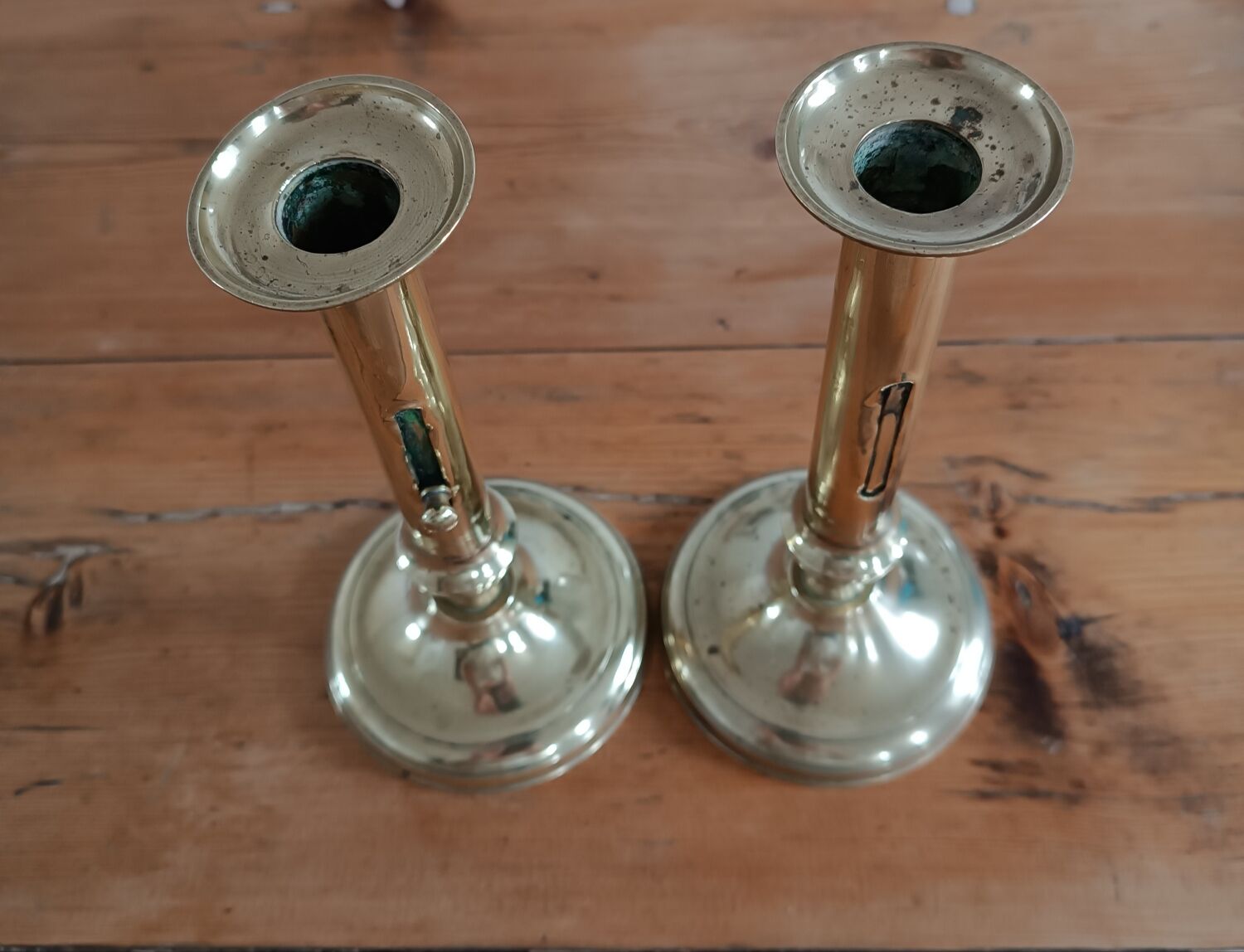 Pair of gilded brass candle holders