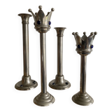 Set of 4 Art Deco candlesticks in silver-plated metal and lapis lazuli